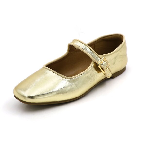 Gold Cushioned Insole Classic Mary Jane Ballet Flat Adjustable Ankle Strap - Picture 10 of 11
